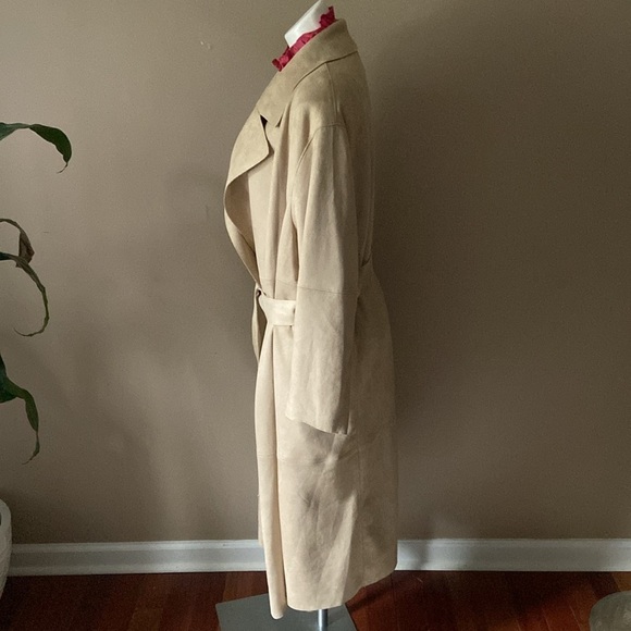 H&M Tan Faux Suede Long Trench Coat Size XL - Picture 3 of 7